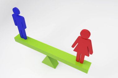 Eşitlik hakkında muhteşem bir konsept. 3D RENDER 3D canlandırma üzerinde kadın ve erkekler..