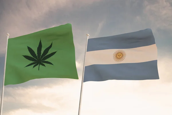 Argentina Nın Ilginç Bayrakları Arka Planda Parlak Gökyüzü Olan Marihuananın — Stok fotoğraf