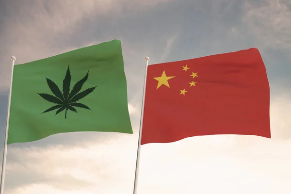 Interessante Vlaggen Van China Die Van Legalisering Van Marihuana Zwaaiend — Stockfoto