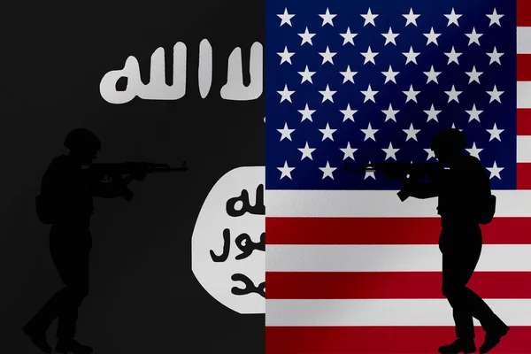 Солдат Або Поліція Бойовій Позі Гвинтівкою Isis Isis Islamic State — стокове фото
