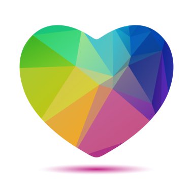 Gökkuşağı parlak poligonal kalp