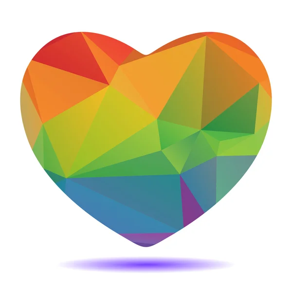 Brillante cuore poligonale arcobaleno — Vettoriale Stock