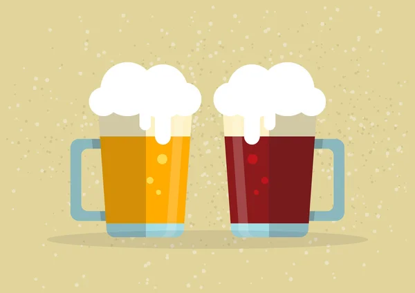 Duas canecas planas de cerveja —  Vetores de Stock