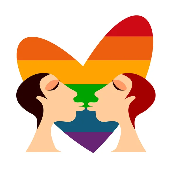 Lesbianas besos y corazón — Vector de stock