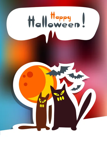 ハロウィーンの猫と月 — ストックベクタ