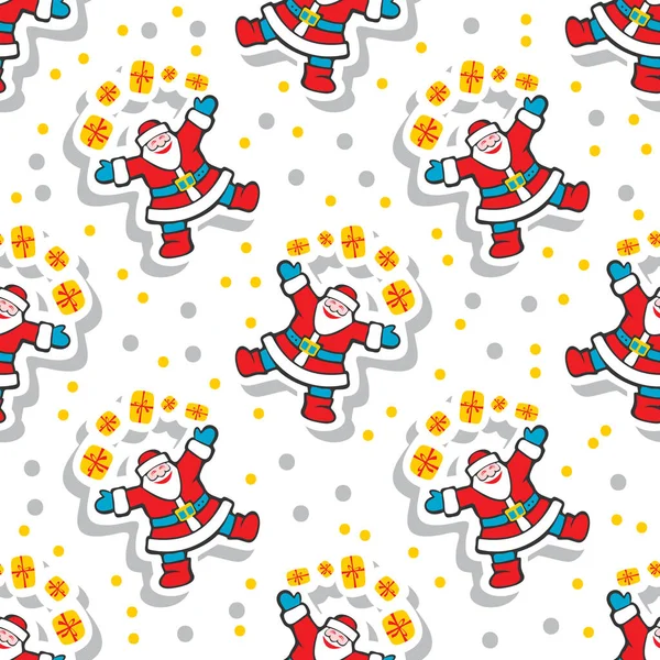 Nahtloses Muster Mit Weihnachtsmann Und Geschenkschachteln Flaches Design Feiertag Neujahr — Stockvektor