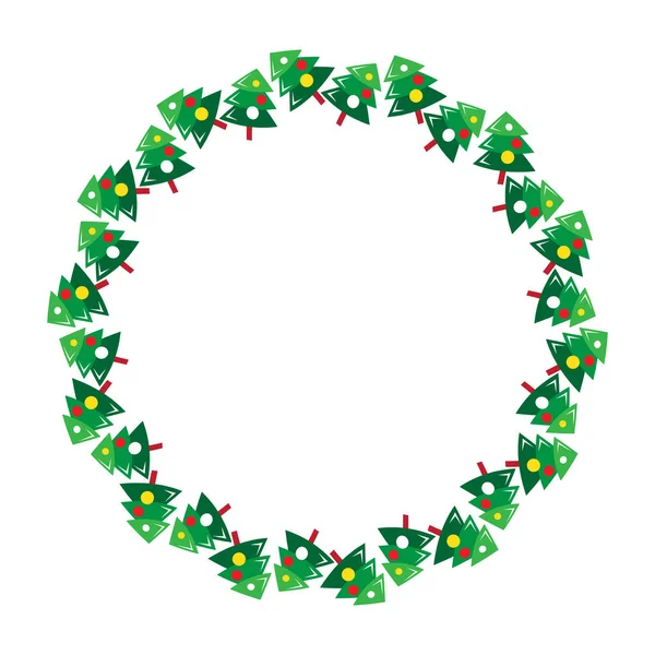 Marco Circular Con Árbol Navidad Aislado Sobre Fondo Blanco Estilo — Archivo Imágenes Vectoriales
