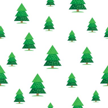 Çamlarla kusursuz desen. Düz dizayn. Yılbaşı tatili ya da Noel vektör çizimi. Pankart, duvar kağıdı, ambalaj kağıdı veya kumaş için tasarım ögesi.