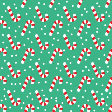 Çubuklu şekerli kusursuz desen. Düz dizayn. Yılbaşı tatili ya da Noel vektör çizimi. Pankart, duvar kağıdı, ambalaj kağıdı veya kumaş için tasarım ögesi.