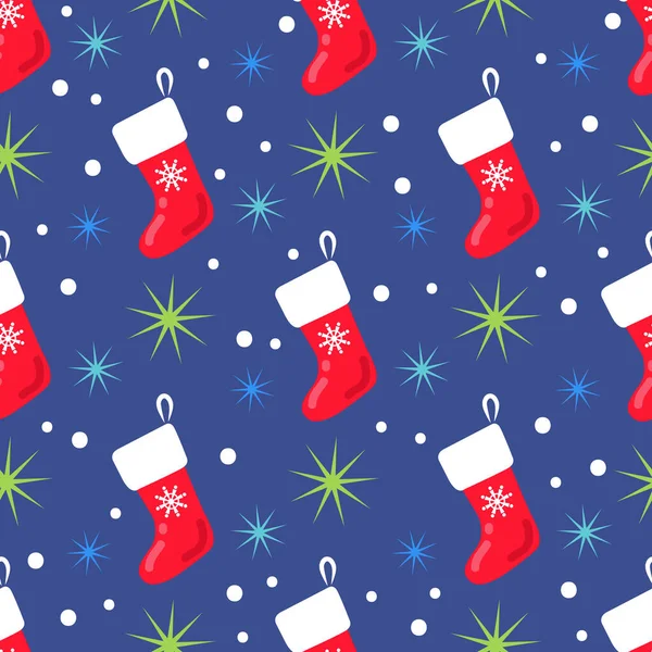 Απρόσκοπτη Μοτίβο Χριστουγεννιάτικη Κάλτσα Επίπεδη Σχεδίαση Διακοπές Πρωτοχρονιά Διανυσματική Απεικόνιση — Διανυσματικό Αρχείο