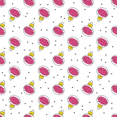 Noel balosuyla kusursuz desen. Doodle tarzı. Yılbaşı tatili ya da Noel vektör çizimi. Pankart, duvar kağıdı, ambalaj kağıdı veya kumaş için tasarım ögesi.
