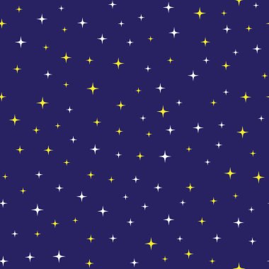 Gece gökyüzü ile kusursuz desen. Düz dizayn. Yılbaşı tatili ya da Noel vektör çizimi. Pankart, duvar kağıdı, ambalaj kağıdı veya kumaş için tasarım ögesi.