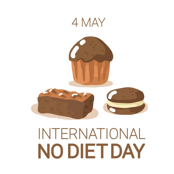 Uluslararası Diyet Günü Konsepti Vektör Çizimi Muffin Brownie Yalıtılmış Turta — Stok Vektör