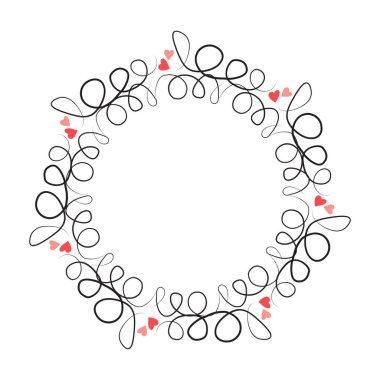 El çizimi daire çerçevesi beyaz arkaplanda izole edildi. Vektör çizimi. Kıvırcık süsleme sınırı. Şirin romantik kıvrımlı karalama tarzı..