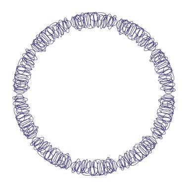 El çizimi daire çerçevesi beyaz arkaplanda izole edildi. Vektör çizimi. Kıvırcık süsleme sınırı. Şirin romantik kıvrımlı karalama tarzı..