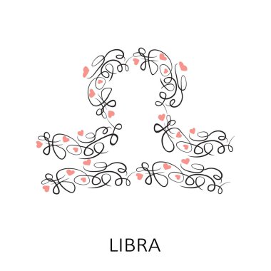Beyaz arka planda izole edilmiş çiçek kıvrımlı burcu Terazi burcu. Zodiac takımyıldızı. Yıldız falı ve astrolojik tahminler için vektör illüstrasyonu.