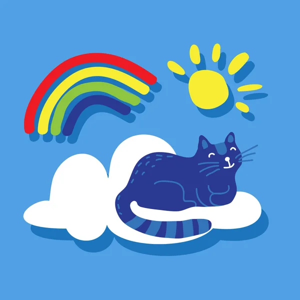 Katze Und Regenbogen Die Seelen Der Haustiere Himmel Vektorillustration Flaches — Stockvektor
