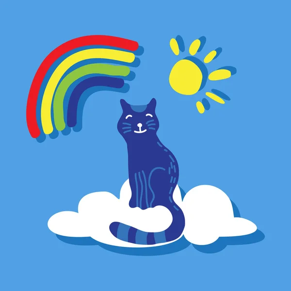 Katze Und Regenbogen Die Seelen Der Haustiere Himmel Vektorillustration Flaches — Stockvektor
