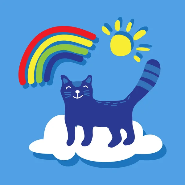 Katze Und Regenbogen Die Seelen Der Haustiere Himmel Vektorillustration Flaches — Stockvektor