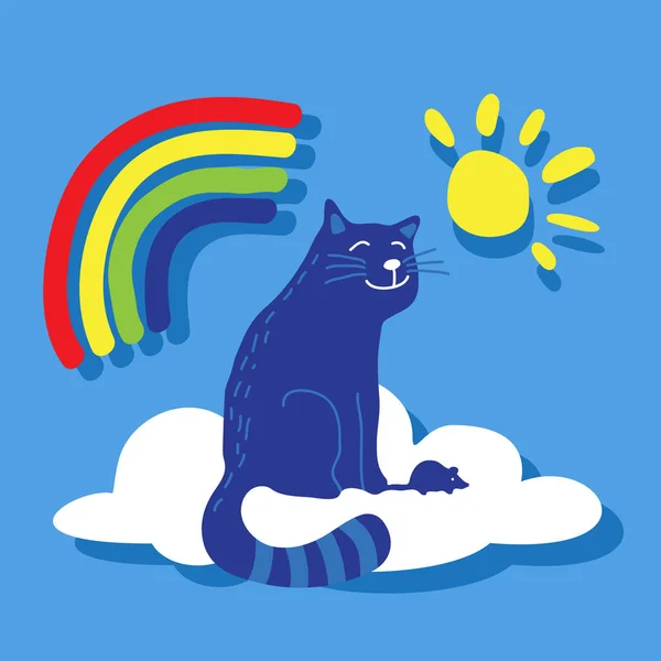 Katze Und Regenbogen Die Seelen Der Haustiere Himmel Vektorillustration Flaches — Stockvektor