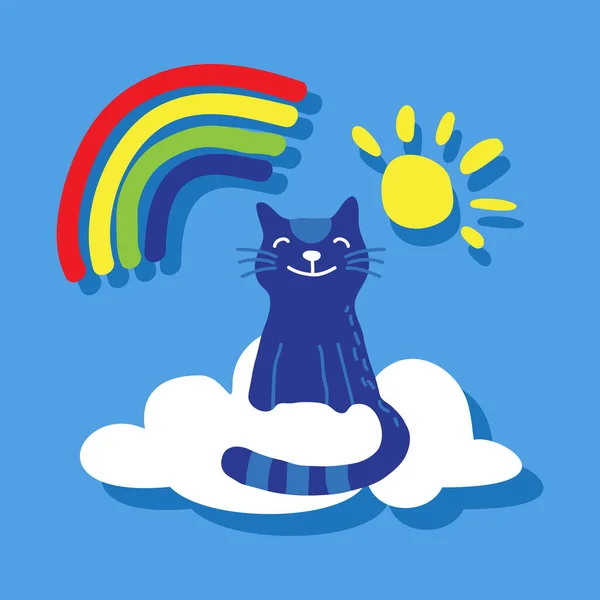 Katze Und Regenbogen Die Seelen Der Haustiere Himmel Vektorillustration Flaches — Stockvektor