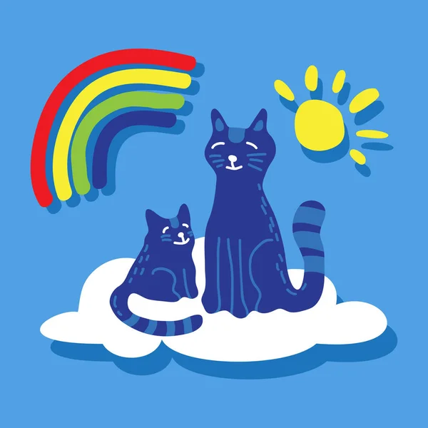 Katze Und Regenbogen Die Seelen Der Haustiere Himmel Vektorillustration Flaches — Stockvektor