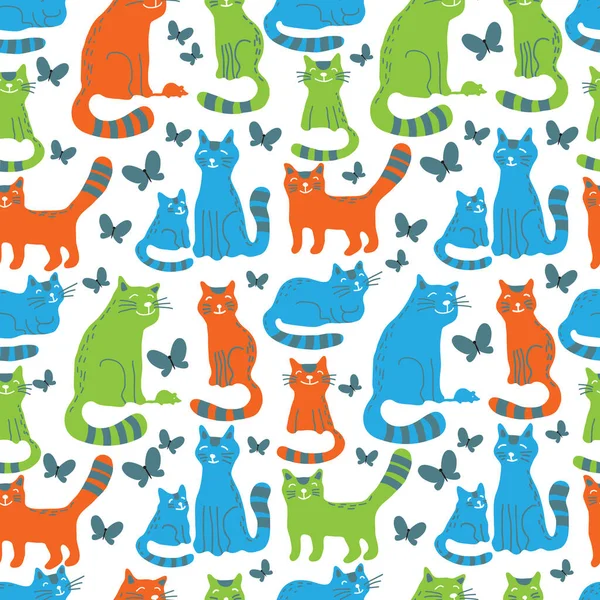 Kočky Motýli Bílém Pozadí Vektorová Ilustrace Ploché Designové Prvky Pro — Stockový vektor