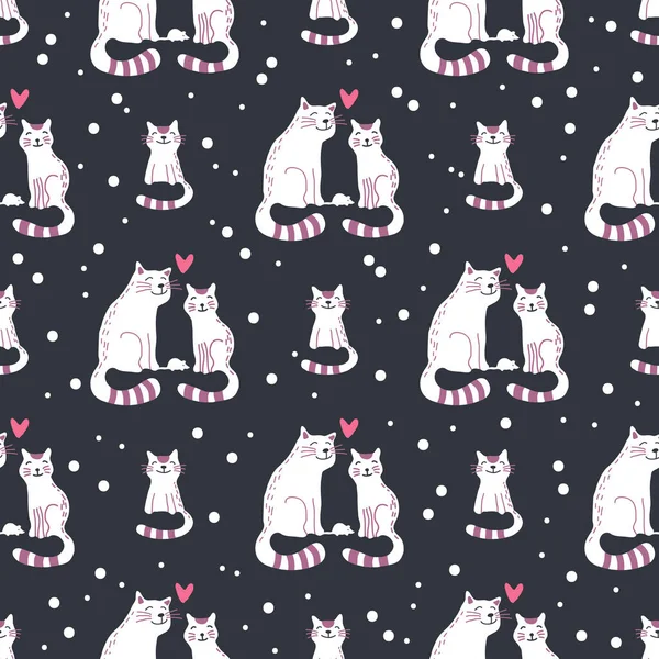 ロマンチックな猫と心 バレンタインベクトルイラスト ファブリック バナー ギフトラップのためのフラットデザイン要素 — ストックベクタ