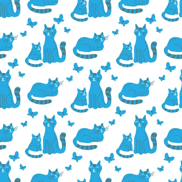 Chats Papillons Fond Blanc Illustration Vectorielle Éléments Conception Plats Pour — Image vectorielle