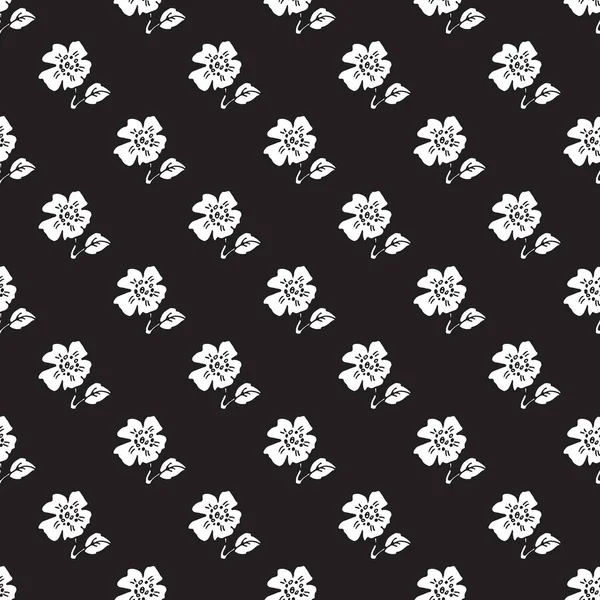 Bloemen Naadloos Patroon Zwarte Achtergrond Vector Romantische Illustratie Design Elementen — Stockvector