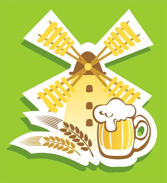 Bier mit Windmühle — Stockfoto