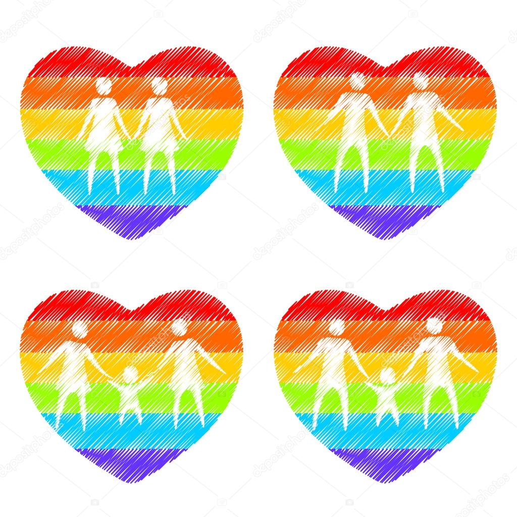 family rainbow hearts