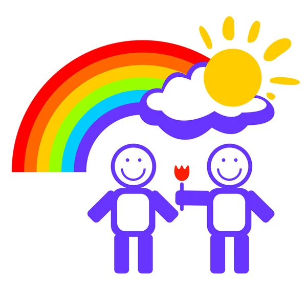 Boys couple and rainbow — Stock Vector