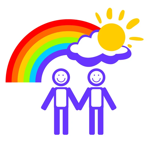 Man couple and rainbow — Stock Vector