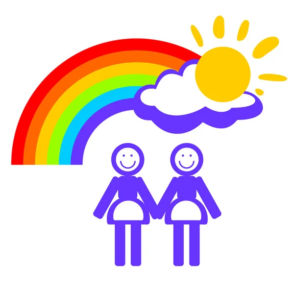 Frauenpaar und Regenbogen — Stockvektor