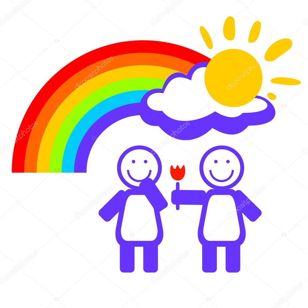 girl couple and rainbow