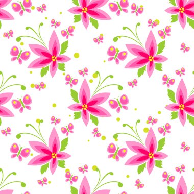 Pembe çiçekli, pürüzsüz desen