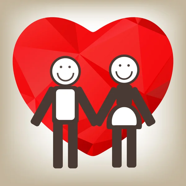 Couple and red heart — Stock Vector