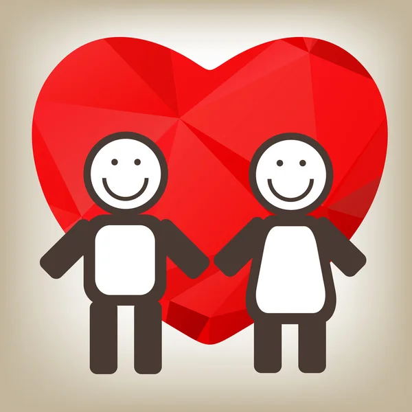 Teen couple and red heart — Stock Vector