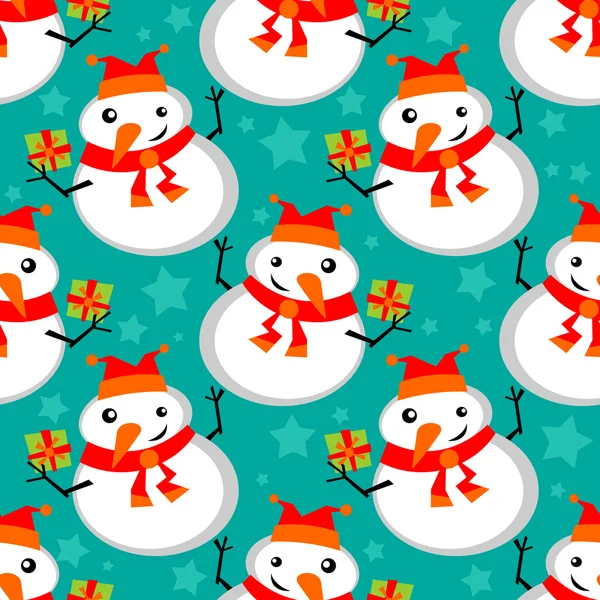 Fondo sin costuras muñecos de nieve — Vector de stock