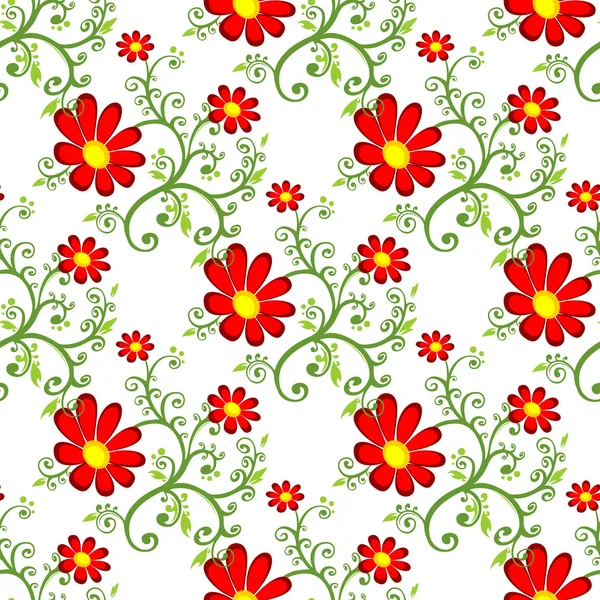 Flores rojas patrón sin costura — Vector de stock