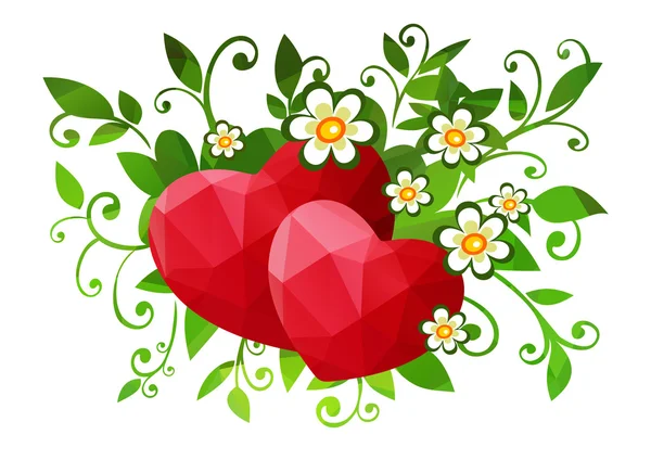 Floral background and two hearts — Stock Vector