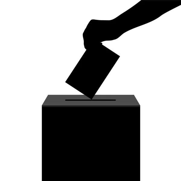 Rukou vrhá hlasovací lístek do urny ve volbách silueta — Stockový vektor