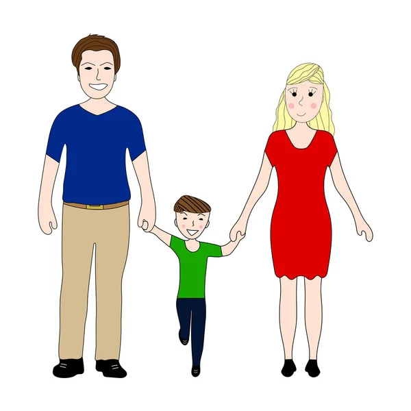 Gelukkige familie met zoontje Mom en papa op een witte achtergrond — Stockvector