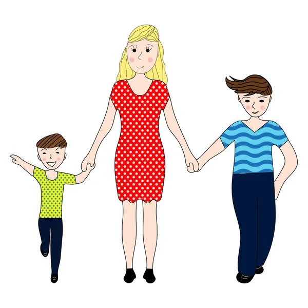 Mother holding the hand of his two sons — Stock Vector