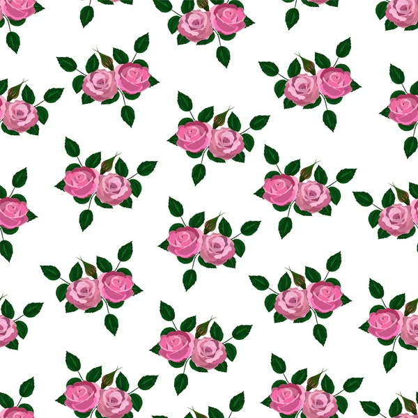 Fondo de pantalla sin costuras rosas rosadas con hojas — Vector de stock