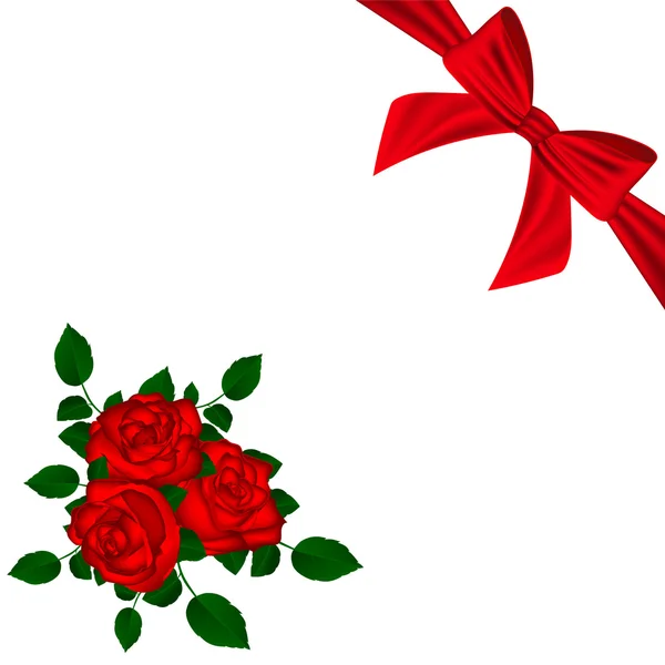 Cartão de saudação com rosas vermelhas e arco — Vetor de Stock