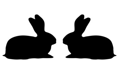 Beyaz bir arka plan üzerinde iki tavşan siluet