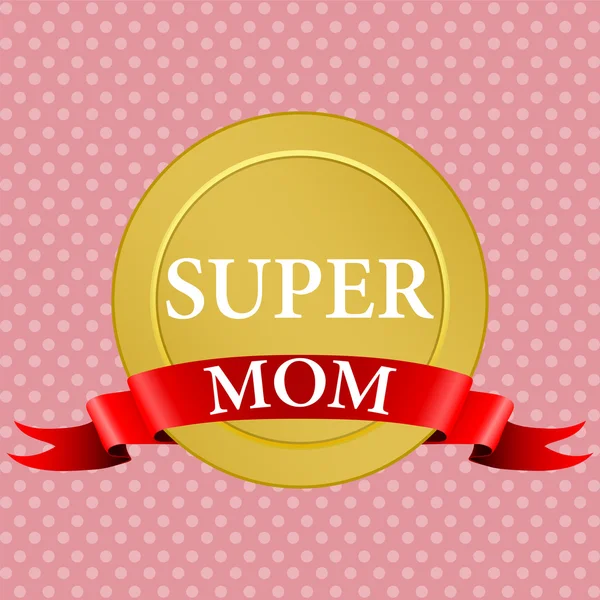 Medalla de super mamá con una cinta roja — Vector de stock