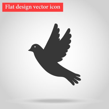 düz tasarım gölge ile uçan simgesi gri kuş